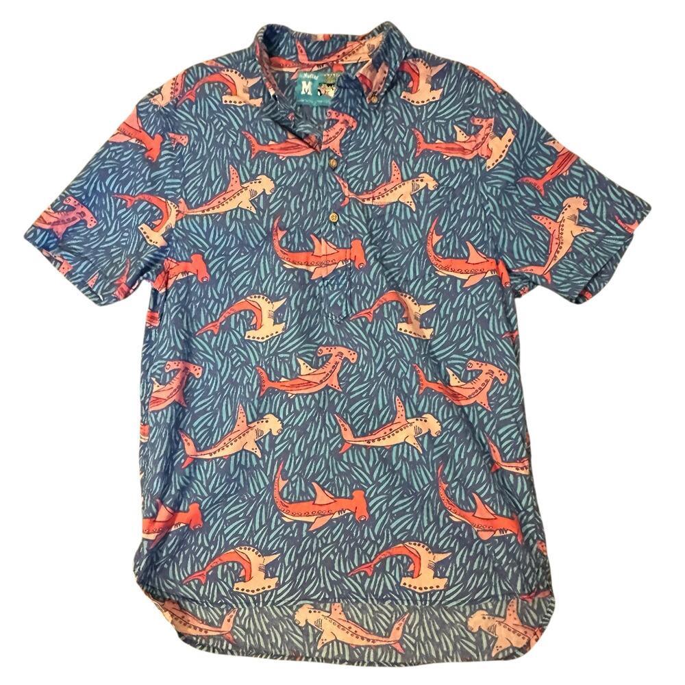 The Nutter Men’s Shark Print Pullover Shirt Size M, Made in USA Vacation Resort